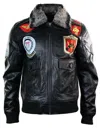 Truclothing Leather Aviator Pilot Bomber Jacket In Black
