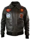 Truclothing Leather Aviator Pilot Bomber Jacket In Brown