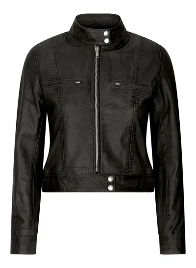 Truclothing Leather Biker Jacket In Black