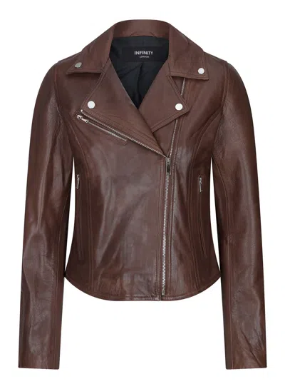 Truclothing Leather Biker Jacket In Brown