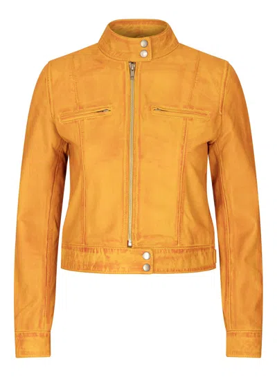 Truclothing Leather Biker Jacket In Orange