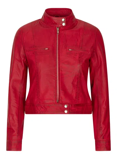 Truclothing Leather Biker Jacket In Red