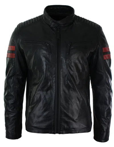 Truclothing Leather Biker Racing Jacket Short In Black