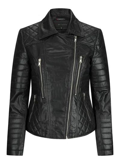 Truclothing Leather Biker Rock Slim Fit Jacket In Black