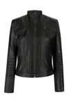 Truclothing Leather Biker Slim Fit Jacket With Nehru Collar In Black