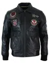 Truclothing Leather Bomber Air Force Jacket In Black