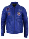 Truclothing Leather Bomber Air Force Jacket In Blue