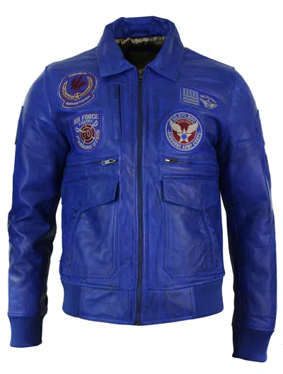 Truclothing Leather Bomber Air Force Jacket In Blue