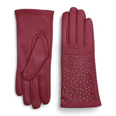Truclothing Leather Gloves Studded Wool Lining Stylish Handwear In Burgundy