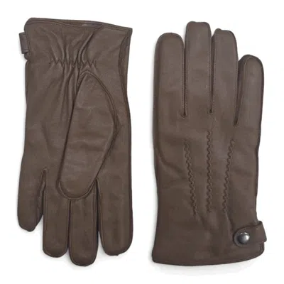 Truclothing Leather Gloves Winter Wool Lined Snap Button Closure In Brown