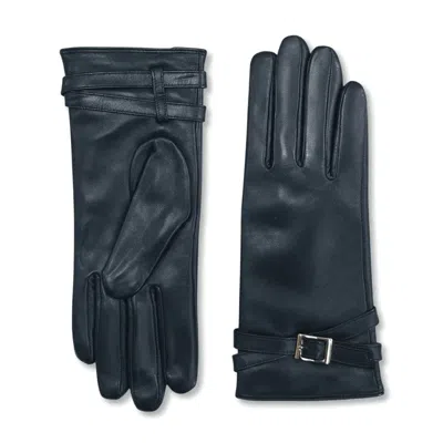 Truclothing Leather Gloves Wool Lining Sheepskin Adjustable Wrist Buckle In Black