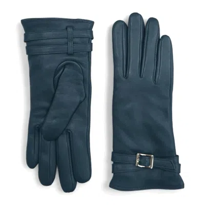 Truclothing Leather Gloves Wool Lining Sheepskin Adjustable Wrist Buckle In Blue