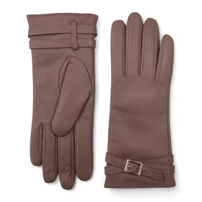 Truclothing Leather Gloves Wool Lining Sheepskin Adjustable Wrist Buckle In Brown