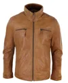 Truclothing Leather High Collar Zipped Biker Jacket In Multi