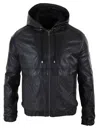 Truclothing Hood Biker Jacket Leather Casual In Black
