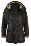 Truclothing Leather Hood Duffle Safari Jacket In Brown