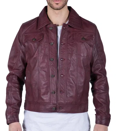 Truclothing Leather Jacket Burgundy Wine Jeans In White