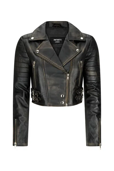 TRUCLOTHING LEATHER JACKET CROSS ZIP BIKER BRANDO CLASSIC