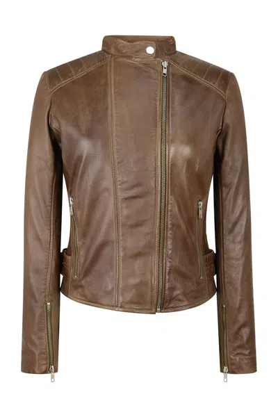 Truclothing Leather Jacket Cross Zip Nehru Collarless In Multi