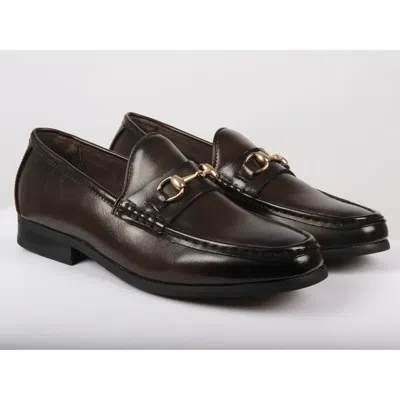 Truclothing Leather Lined Slip On Gold Buckle Loafers In Brown