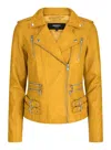 Truclothing Leather Racing Biker Jacket In Yellow