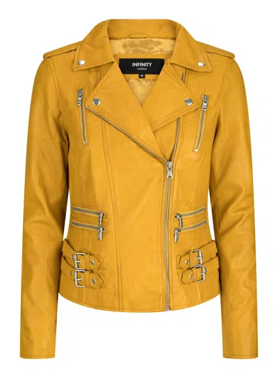 Truclothing Leather Racing Biker Jacket In Yellow