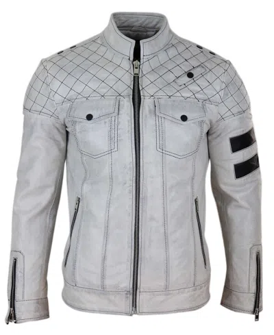 Truclothing Leather Racing Jacket Biker Stripes In Gray