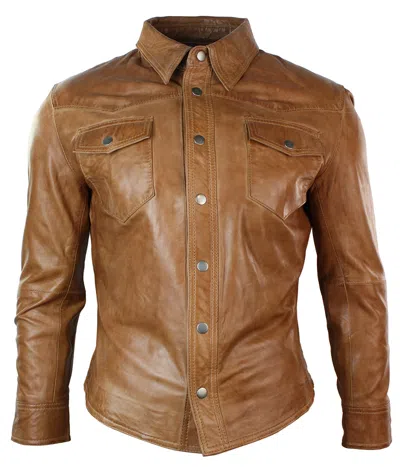 Truclothing Leather Shirt Jacket Casual Retro In Black