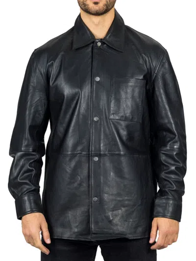 Truclothing Leather Shirt Western Trucker Jacket In Black