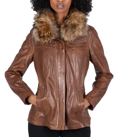 Truclothing Leather Short Coat With Hood In Multi