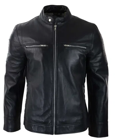 Truclothing Leather Short Zipped Biker Jacket In Black