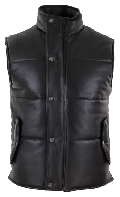 Truclothing Leather Waistcoat Gilet Puffer Warm Casual In Black