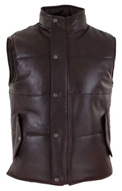 Truclothing Leather Waistcoat Gilet Puffer Warm Casual In Brown