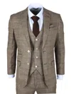 Truclothing Liam 3 Piece Suit Checked Slim Fit Formal Dress In Brown