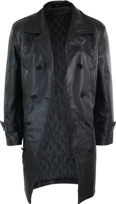 Truclothing Long 3/4 Double Breasted Leather Dr Who Jacket In Black