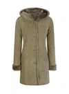 Truclothing Long Hooded Merino Sheepskin Jacket In Beige