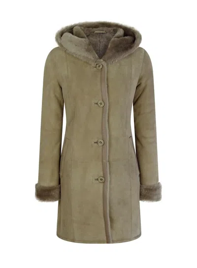 Truclothing Long Hooded Merino Sheepskin Jacket In Beige