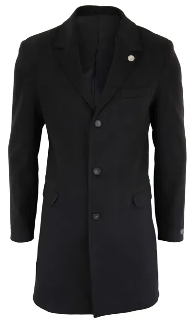 Truclothing Long Wool Mix Overcoat Peaky Blinders In Black