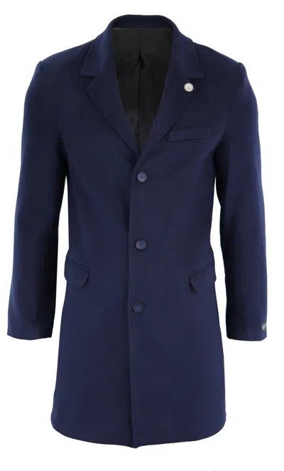 Truclothing Long Wool Mix Overcoat Peaky Blinders In Blue