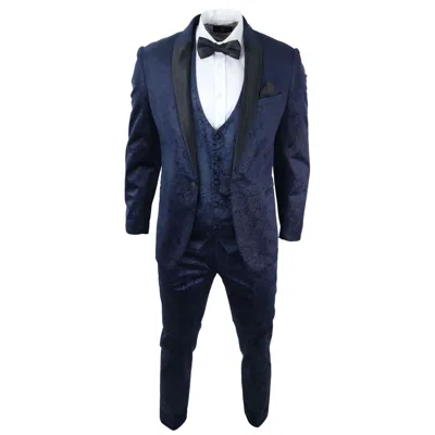 Pre-owned Truclothing Marc Darcy Simon Men's Velvet Blue 3 Piece Suit Tuxedo