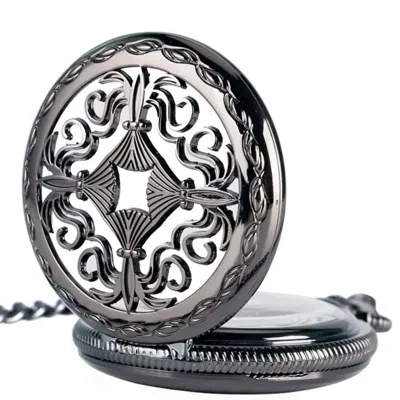 Truclothing Mechanical Skeleton Antique Brass Vintage Pocket Watch With Chain In Black