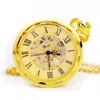 Truclothing Mechanical Skeleton Open Face Pocket Watch With Chain In Gold