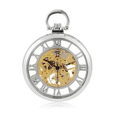Truclothing Mechanical Skeleton Open Face Silver Pocket Watch With Chain In Metallic