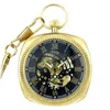 Truclothing Mechanical Skeleton Open Face Square Pocket Watch With Chain In Gold