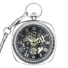 Truclothing Mechanical Skeleton Open Face Square Pocket Watch With Chain In Metallic