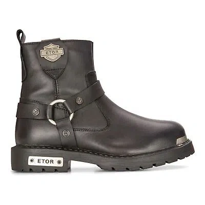Pre-owned Truclothing Men's Black Leather Motorcycle Metal Toe Ankle Boots
