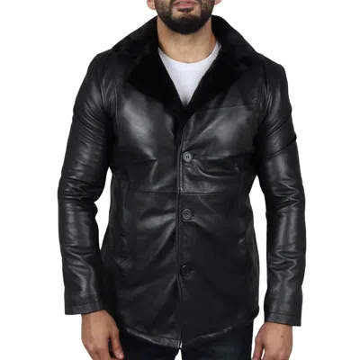 Pre-owned Truclothing Men's Real Leather Fur Lining Coat In Black