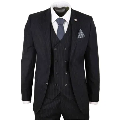 Pre-owned Truclothing Mens 3 Piece Suit Gatsby 1920s Gangster Pinstripe Tailored Fit In Black