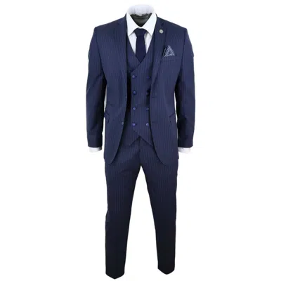 Pre-owned Truclothing Mens 3 Piece Suit Gatsby 1920s Gangster Pinstripe Tailored Fit In Navy