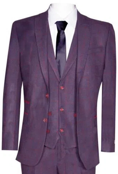 Pre-owned Truclothing Mens 3 Piece Tweed Suit Plum Purple Check Peaky Blinders Classic 1920 Gatsby